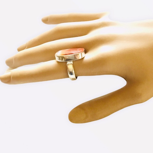 Polished Marble Agate Ring Simple Style Earth Tone - Picture 2 of 6